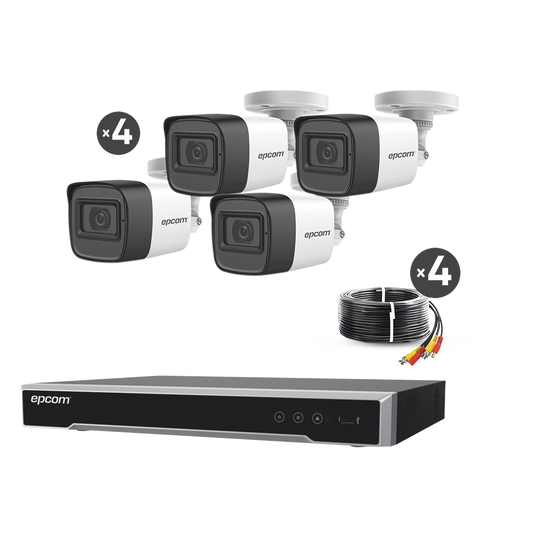 Kit TURBOHD 5 Megapixel / DVR 4 Canales / 4 Cámaras de 5 Megapixel con Micrófono Integrado / 4 Cables 18 Metros / Fuente de Poder Profesional