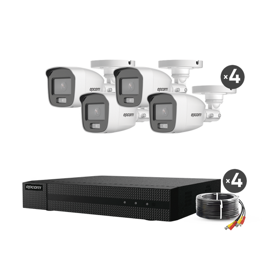 Kit TurboHD 1080p / DVR 4 Canales / 4 Cámaras Bala ColorVu con Microfono Integrado / Fuente de Poder / Accesorios de Instalación