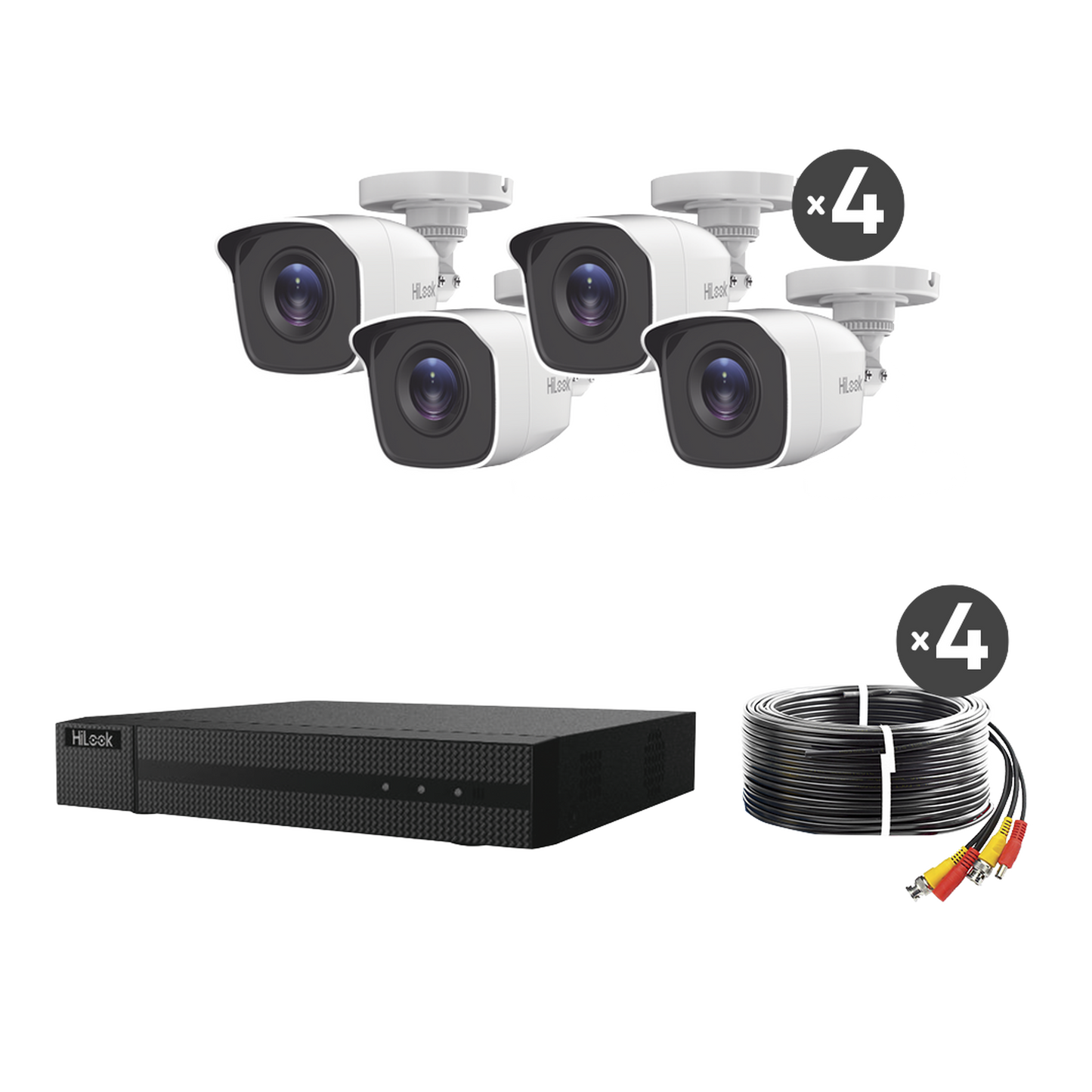 KIT TurboHD 1080p / DVR 8 canales con H.265+ / 4 Cámaras Bala Metálicas / Fuente de Poder / Accesorios de Instalación